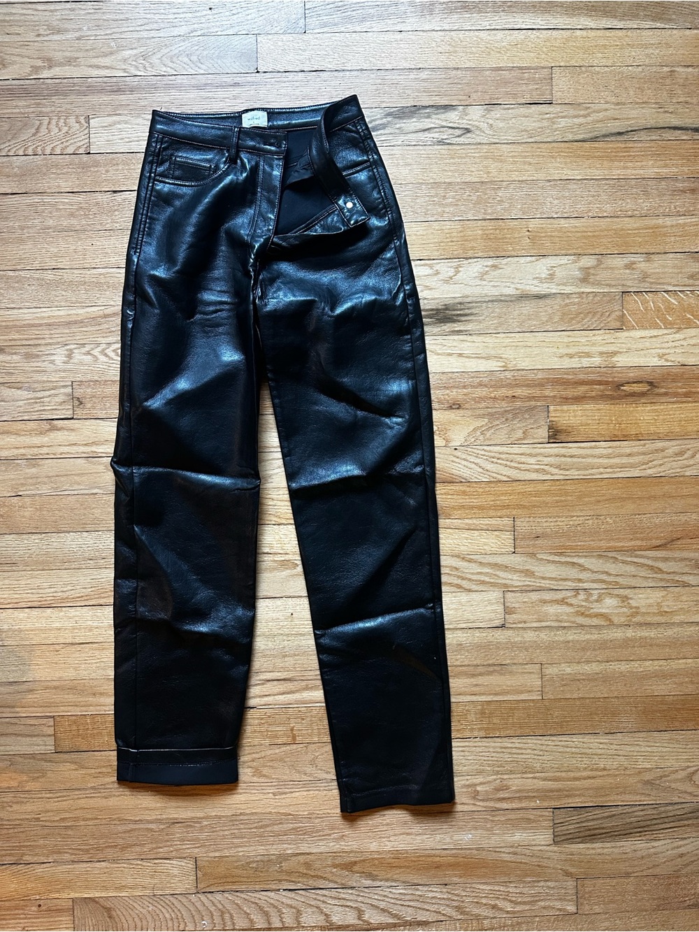 Aritzia Black Faux Leather Straight-Leg Pants